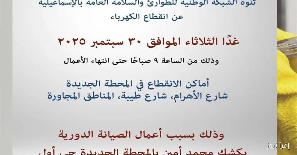 موعد انقطاع الكهرباء في بعض مناطق الإسماعيلية وطرق التعامل مع الوضع